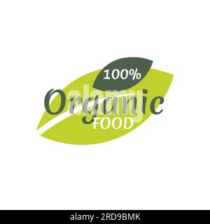 Aufkleber, Etikett, Abzeichen und Logo für Öko-, Bio-, Bio- und Naturprodukte. Ökologie-Symbol. Logo-Vorlage mit grünen Blättern für Bio- und umweltfreundliche Produkte Stock Vektor