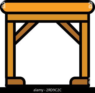 Konturvektor des Holztischsymbols. Außensitz. Garten Picknick in flacher Farbe Stock Vektor