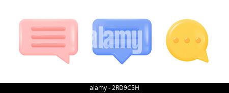 3D Sprechblasen-Symbole im Cartoon-Stil. Symbol für Nachrichtenbenachrichtigung. Das Konzept der Kommunikation, des dialogs. Realistische Vektordarstellung isoliert aktiviert Stock Vektor