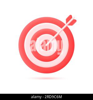 3D Zielsymbol in der Mitte, auf das der Pfeil trifft. Das Konzept, ein Ziel im Leben oder im Geschäft zu erreichen. vector 3D-Darstellung in Cartoon minimalist Stock Vektor