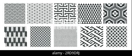 Japanischer nahtloser Mustersatz. Traditionelle Muster. Vektor Stock Vektor