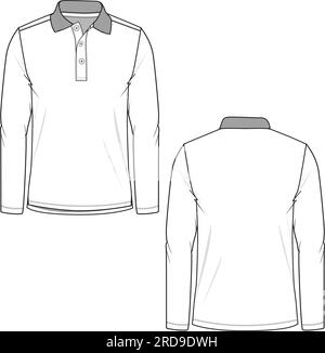 Reguläres Polo Langarm-T-Shirt Vorlage Flat Sketch Vektor Stock Vektor