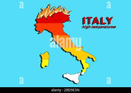 italien, die Sommertemperaturen und der Klimawandel führen dazu, dass der Temperaturanstieg maximale Höchstwerte erreicht. Sehr heiße Temperaturen. 3D-Grafik Stockfoto