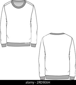 Männer Rundhalsausschnitt Sweatshirt Mode Flat Sketches technische Zeichnung Vorlage Design Vektor Stock Vektor