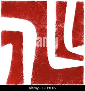 Originale handgefertigte Texturschablone mit abstrakten Motiven in roten Farbtönen Stockfoto