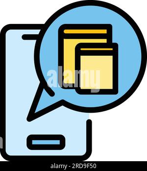 Vektor der Kontur des E-Book-Symbols für Mobilgeräte Buch herunterladen. Digitale Bibliothek mit flacher Farbe Stock Vektor