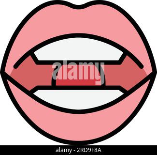 Konturvektor des Sprachensymbols. Mundtherapie. Die sprechende Zunge ist flach Stock Vektor