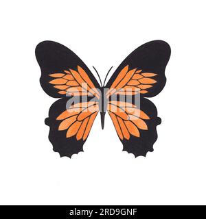 Aquarell Orange Tropical Butterfly Clipart. Monarch-Schmetterling. Handgezeichnete botanische Darstellung isoliert auf weißem Hintergrund. Stockfoto