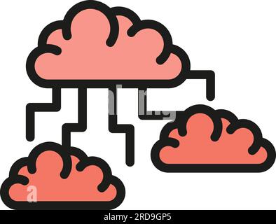 Konturvektor des Symbols der Speicher-Cloud. Datenserver. Farbe der externen Datenbank flach Stock Vektor