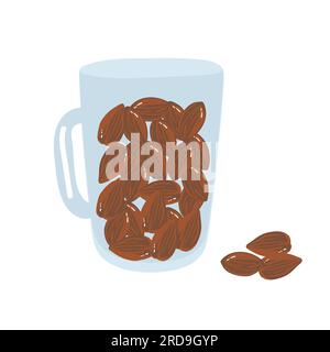 cup of illustration almonds on white transparent background. Nuts on isolated background. Photorealistic illustration for packaging design, labels Stock Vektor