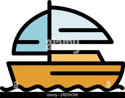 Umrissvektor des Symbols für das Fahrboot. Kreuzfahrt. Flache Farbe der Seyacht Stock Vektor
