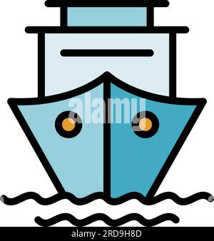 Konturvektor des Symbols für das Kreuzfahrtschiff. Seeschiff. Reisesegel in flacher Farbe Stock Vektor