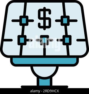 Konturvektor für das Symbol für den Preis des Solarmoduls. Energie für zu Hause. Die Farbe der Sonnenbatterie ist leer Stock Vektor