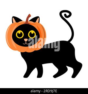 Schwarze Katze und halloween-Kürbis. Zeichentrickfigur. Vektordarstellung . Stock Vektor