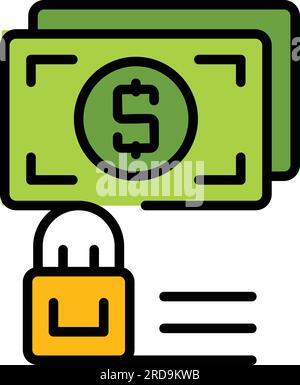 Konturvektor des Symbols für gesichertes Geld. Barzahlung. Die Farbe des Safes ist flach Stock Vektor