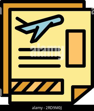 Der Symbolkontur-Vektor des Flugzeugboardpapiers. Ticket-Pass. Flugzeug Flugfarbe flach Stock Vektor