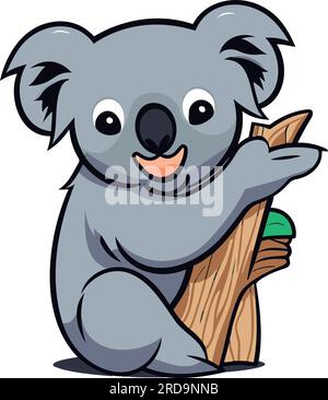 Süßer Koala auf Baumzweig isoliert auf weißem Hintergrund. Darstellung des Flachvektors Stock Vektor