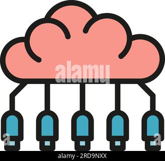 Konturvektor des Symbols der Gedächtniswolke. Datenserver. Sicherungsfarbe wird flach übertragen Stock Vektor