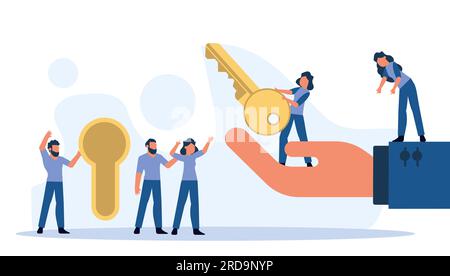 Wichtige Errungenschaft business Takeaway Konzept Vector Illustration erfolg Lösung. Strategie kreative Hand leadership Plan mit Schlüsselloch. Lock Prozess targ Stock Vektor