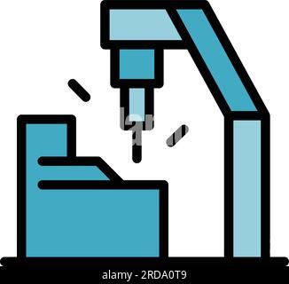 Konturvektor des Symbols für Massenfertigung. Fabrikproduktion. Flache Baugruppenfarbe für die Industrie Stock Vektor