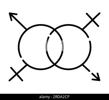 LGBT-Eheschild, weibliche venus und männliches mars-Symbol, Vektorsymbol mit schwarzer Linie Stock Vektor