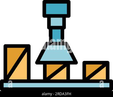 Konturvektor des Symbols des Produktionssystems. Fabrikmaschine. Smart Conveyor, flache Farbe Stock Vektor