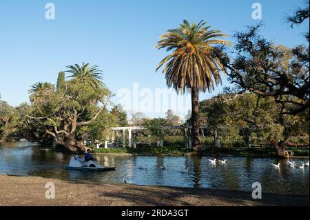 Buenos Aires, Argentinien : 2023. Mai 15 : Bewohner der Tretboote des Sees Bosques de Palermo in Buenos Aires, Hauptstadt von Argentin Stockfoto