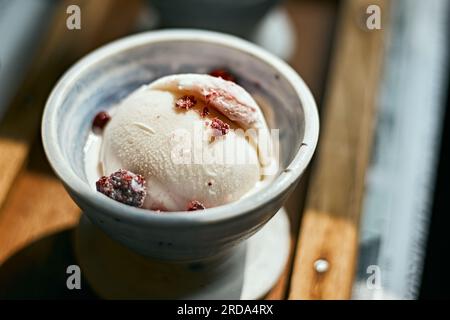 Hausgemachter köstlicher Joghurt Blaubeereis, selektive Ausrichtung Stockfoto