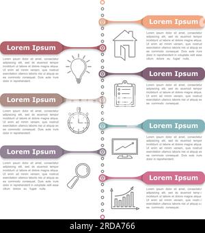 Vertikale Prozessdiagramm-Vorlage mit Liniensymbolen, Vektor EPS10-Abbildung Stock Vektor