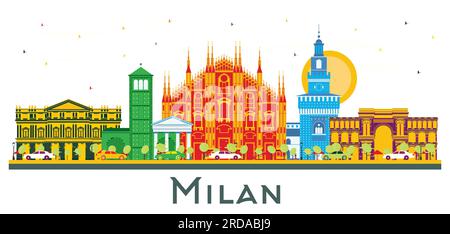 Mailand Italien Skyline mit farbigen Wahrzeichen isoliert auf Weiß. Vektordarstellung. Business Travel and Tourism Concept mit historischen Gebäuden. Stock Vektor