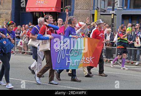 LGBT Humanists UK at Manchester Pride Festival Parade, 36 Whitworth Street, Manchester, England, UK, M1 3NR Stockfoto