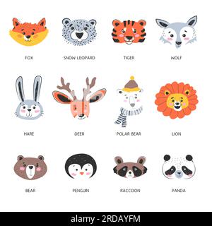 Animals muzzles and portraits, fox and polar bear Stock Vektor