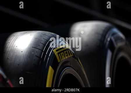 Budapest, Ungarn. 20. Juli 2023. Pirelli-Reifen. Formel-1-Weltmeisterschaft, Rd 12, ungarischer Grand Prix, Donnerstag, 20. Juli 2023. Budapest, Ungarn. Kredit: James Moy/Alamy Live News Stockfoto