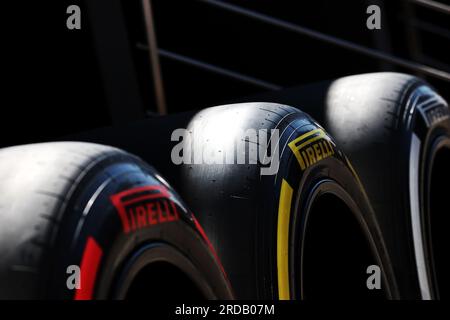 Budapest, Ungarn. 20. Juli 2023. Pirelli-Reifen. Formel-1-Weltmeisterschaft, Rd 12, ungarischer Grand Prix, Donnerstag, 20. Juli 2023. Budapest, Ungarn. Kredit: James Moy/Alamy Live News Stockfoto