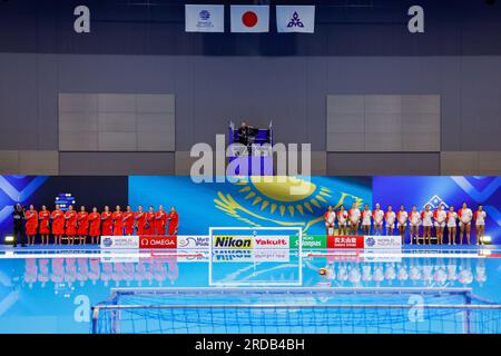 Fukuoka, Japan. 20. Juli 2023. FUKUOKA, JAPAN - 20. JULI: Während der Wasserweltmeisterschaft 2023 Frauenspiel zwischen Spanien und Kasachstan am 20. Juli 2023 in Fukuoka, Japan (Foto: Albert Ten Hove/Orange Pictures). Guthaben: Orange Pics BV/Alamy Live News Stockfoto