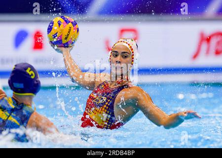 Fukuoka, Japan. 20. Juli 2023. FUKUOKA, JAPAN - 20. JULI: Während der Wasserweltmeisterschaft 2023 Frauenspiel zwischen Spanien und Kasachstan am 20. Juli 2023 in Fukuoka, Japan (Foto: Albert Ten Hove/Orange Pictures). Guthaben: Orange Pics BV/Alamy Live News Stockfoto