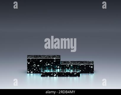 Abstrakter schwarzer Hintergrund, futuristischer Sockel für Produktpräsentation, leerer Produktstand Stockfoto