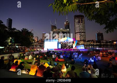 Ein allgemeiner Blick auf das FIFA Fan Festival in Brisbane, Australien. Die FIFA Women's World Cup 2023, die gemeinsam von Australien und Neuseeland ausgerichtet wird, beginnt heute mit Spielen in Sydney und Auckland. Foto: Donnerstag, 20. Juli 2023. Stockfoto