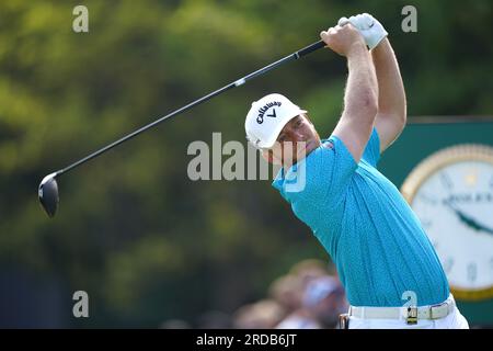 Talor Gooch aus den USA zieht am ersten Tag der Open im Royal Liverpool, Wirral, an den 5. Foto: Donnerstag, 20. Juli 2023. Stockfoto