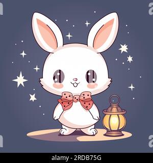Süßes Kaninchen mit Laterne. Frohes Herbstfest. Vektordarstellung. Stock Vektor