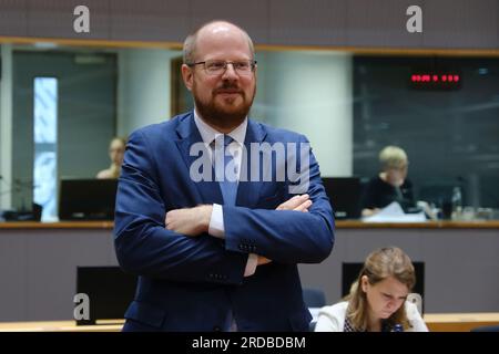 Brüssel, Belgien. 20. Juli 2023. Eduard HULICIUS, Außenminister, trifft am 20. Juli 2023 am Sitz der EU in Brüssel, Belgien, zu einem Treffen des Rates für auswärtige Angelegenheiten der EU ein. Kredit: ALEXANDROS MICHAILIDIS/Alamy Live News Stockfoto