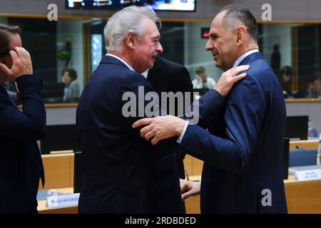 Brüssel, Belgien. 20. Juli 2023. George Gerapetritis, Außenminister, trifft am 20. Juli 2023 am Sitz der EU in Brüssel zu einer Tagung des Rates für auswärtige Angelegenheiten der EU ein. Kredit: ALEXANDROS MICHAILIDIS/Alamy Live News Stockfoto