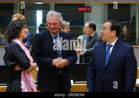 Brüssel, Belgien. 20. Juli 2023. Hadja LAHBIB, Außenministerin, trifft am 20. Juli 2023 am Sitz der EU in Brüssel, Belgien, zu einem Treffen des Rates für auswärtige Angelegenheiten der EU ein. Kredit: ALEXANDROS MICHAILIDIS/Alamy Live News Stockfoto