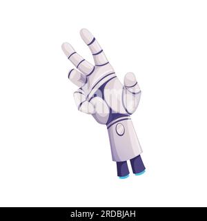 Roboterhand mit Metallfingern, innovationsmedizinische Prothese, Behindertenarm. Vektordeaktivierter Mann Cyborg Handfläche Gliedmaßen Stock Vektor
