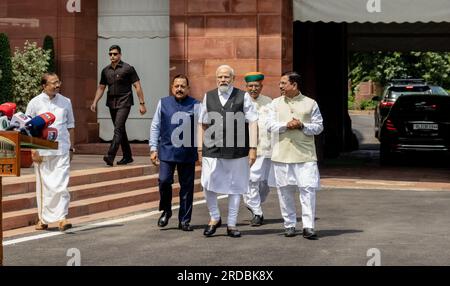 Neu-Delhi, Indien. 20. Juli 2023. Narendra Modi, Indiens Premierminister, wurde vor der Monsunsitzung 2023 des Parlaments in Neu-Delhi gesehen. Kredit: SOPA Images Limited/Alamy Live News Stockfoto