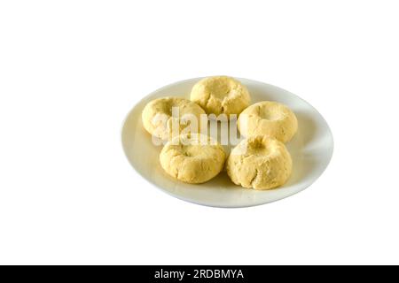 Hausgemachte Almond Thumbprint Cookies, knuspriges Dessert. Stockfoto