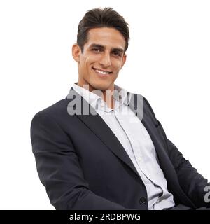 Er hat die richtige Einstellung zum Geschäft. Porträt eines selbstbewussten jungen Geschäftsmannes. Stockfoto