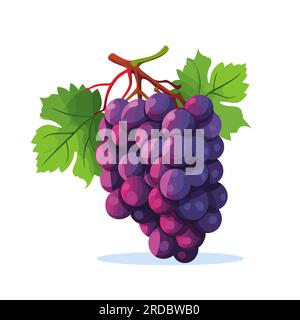 Traubensymbol isoliert. Ein Haufen Weintrauben mit Blättern. Traubenbild in flachem Design Stock Vektor