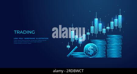 Börsenhandel. Kerzenstäbchen und Dollarmünzen Stock Vektor