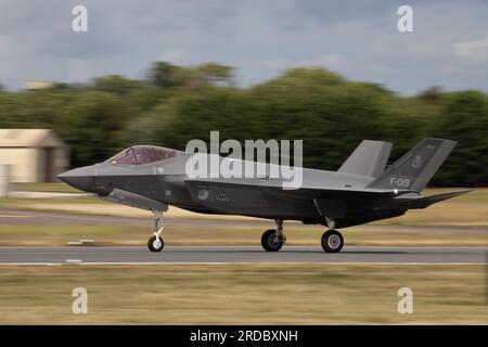 Royal Netherlands Air Force F-35A Lightning II, Ankunft auf der Royal International Air Tattoo 2023. Stockfoto